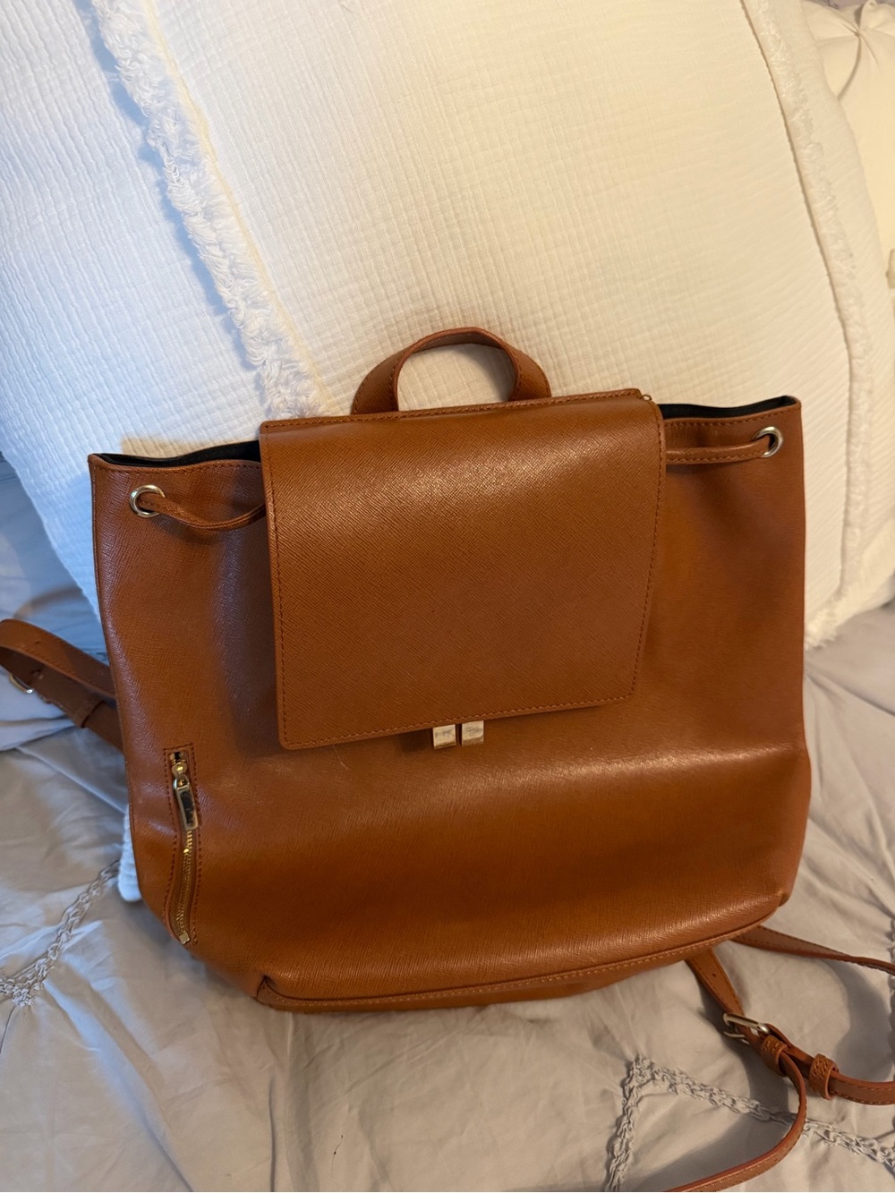 Leather Convertible Backpack Purse - Brown